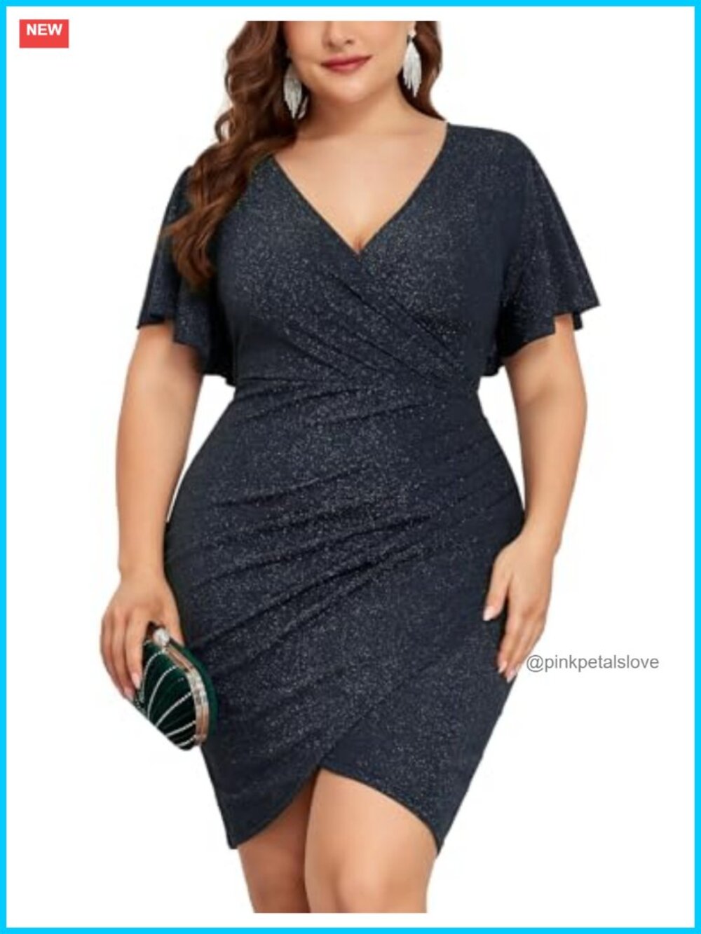 Plus Size Glitter Sequin Bodycon Mini Dress Ruffle Sleeve Cocktail Party
